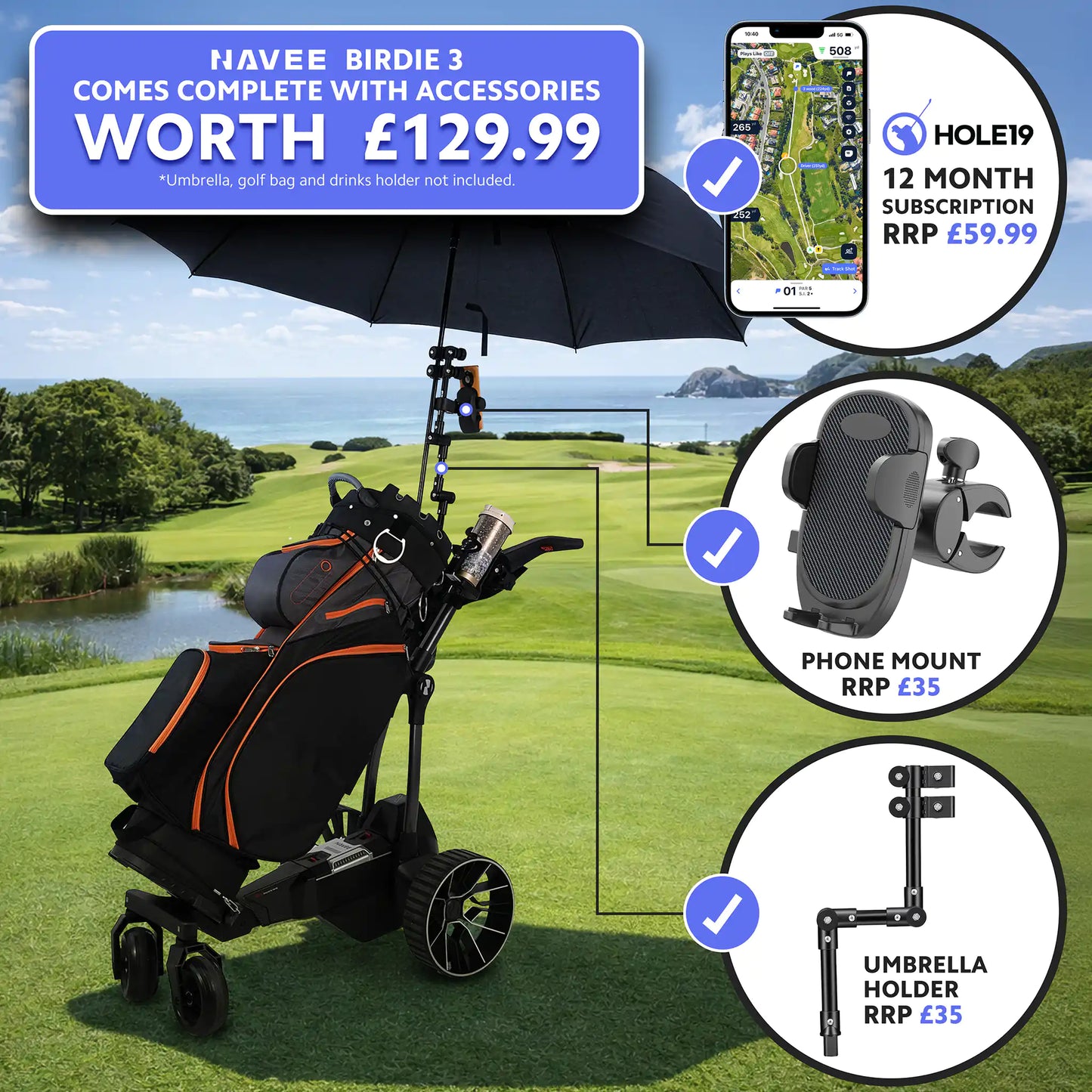 NAVEE Birdie 3X Electric Follow Golf Trolley