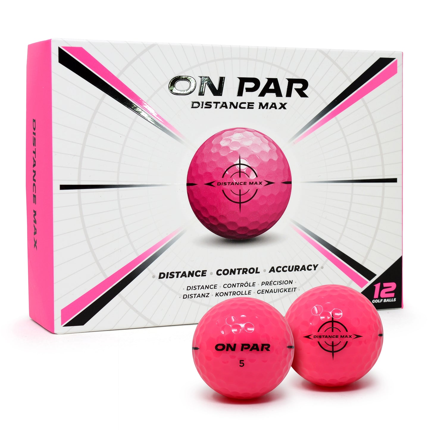 Pink golf balls with 'On Par' branding on a white background