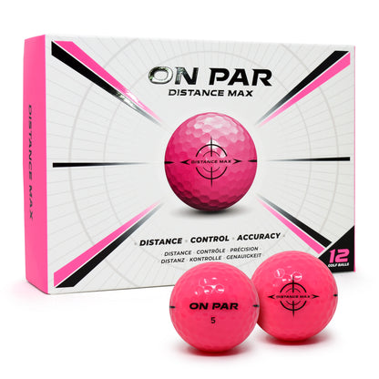 Pink golf balls with 'On Par' branding on a white background