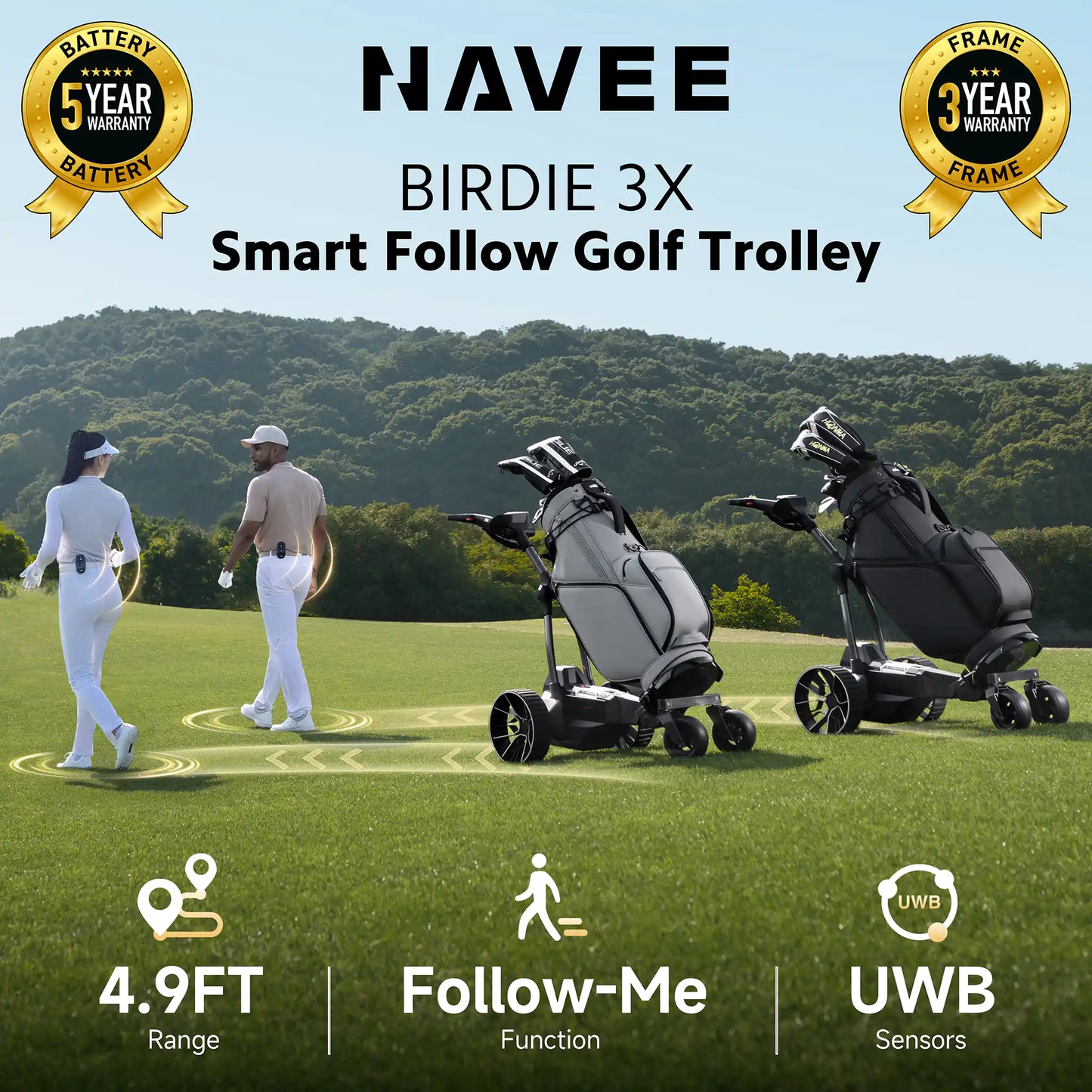 NAVEE Birdie 3X Electric Follow Golf Trolley