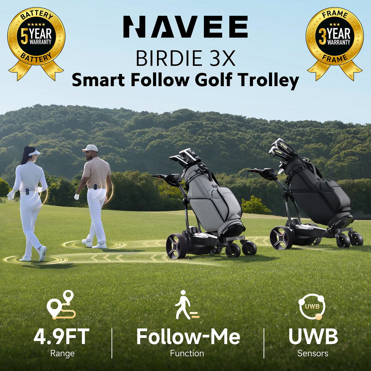 NAVEE Birdie 3X Electric Follow Golf Trolley