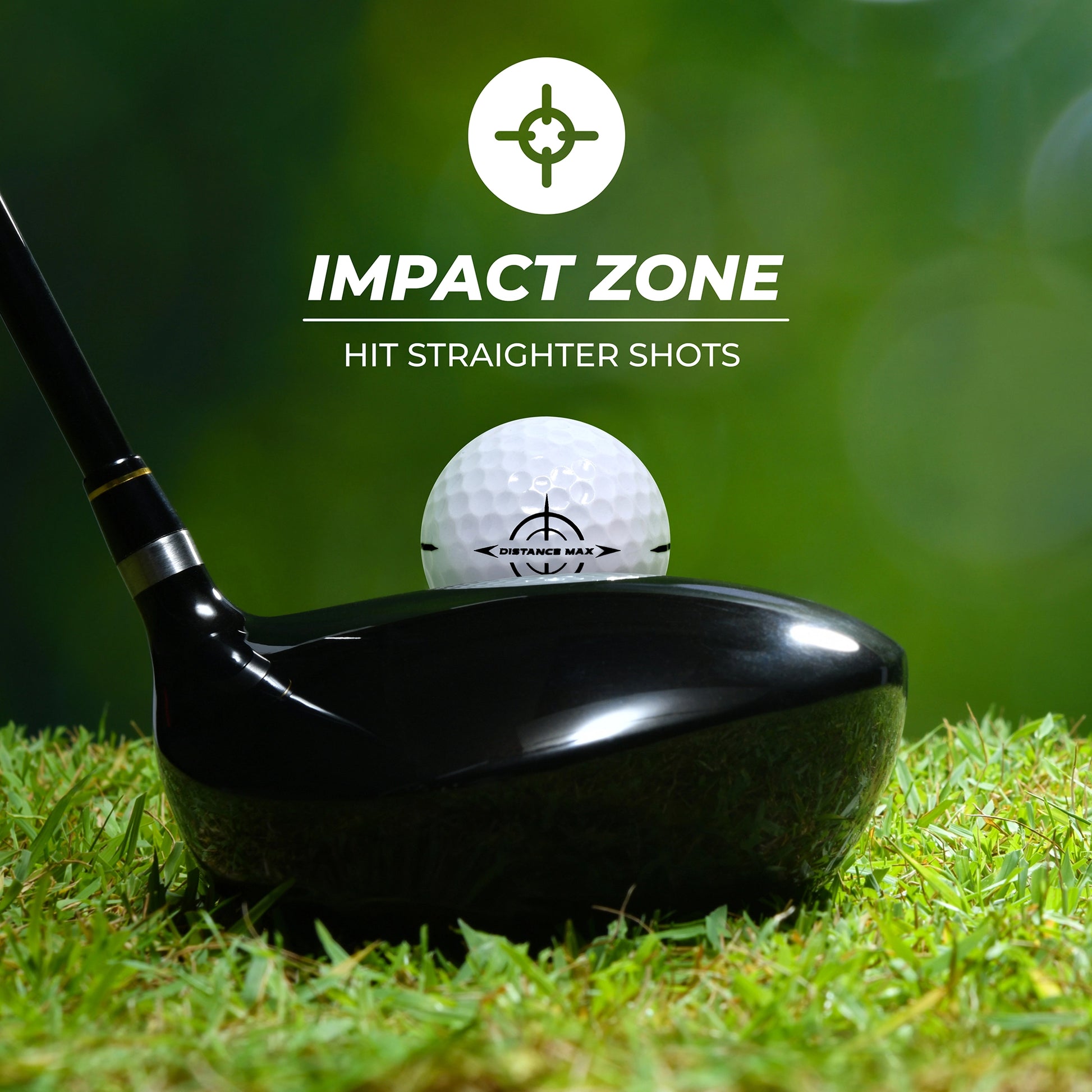 Golf club and ball on grass with 'Impact Zone' branding
