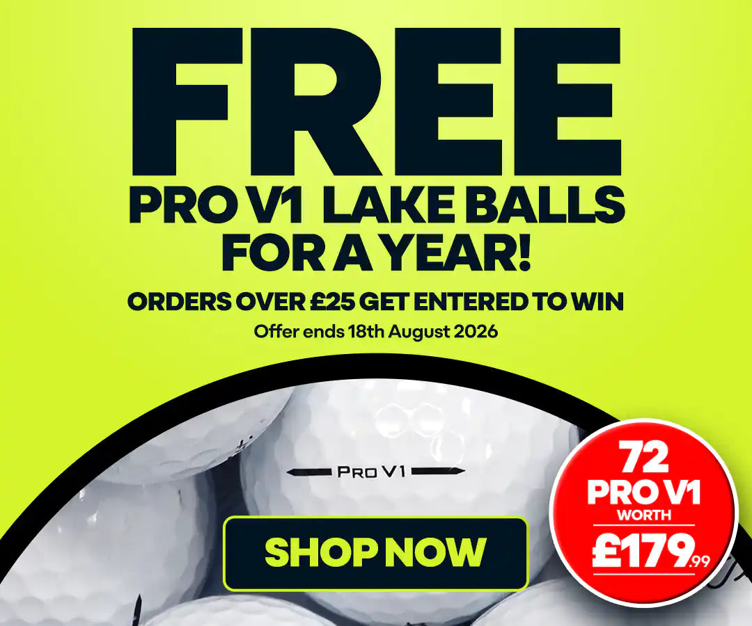 Promotional banner for free Pro V1 Lake Balls with a price tag and 'Shop Now' button.