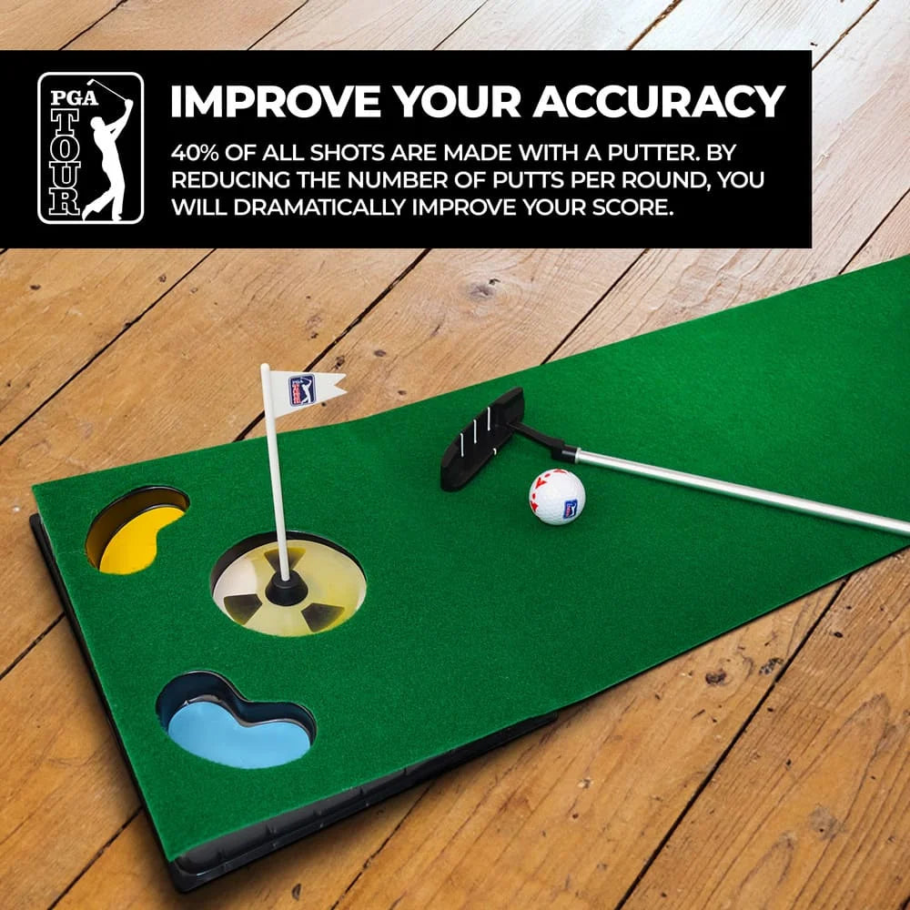 PGA TOUR 6ft Putting Mat with Collapsible Putter