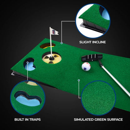 PGA TOUR 6ft Putting Mat with Collapsible Putter